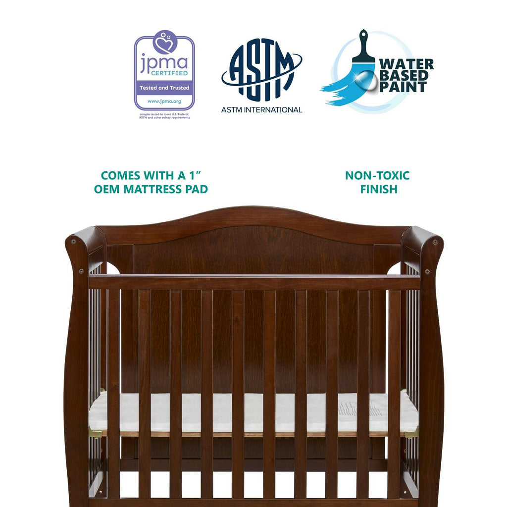 Dream On Me Naples Full Panel 4-in-1 Convertible Mini Crib. Espresso