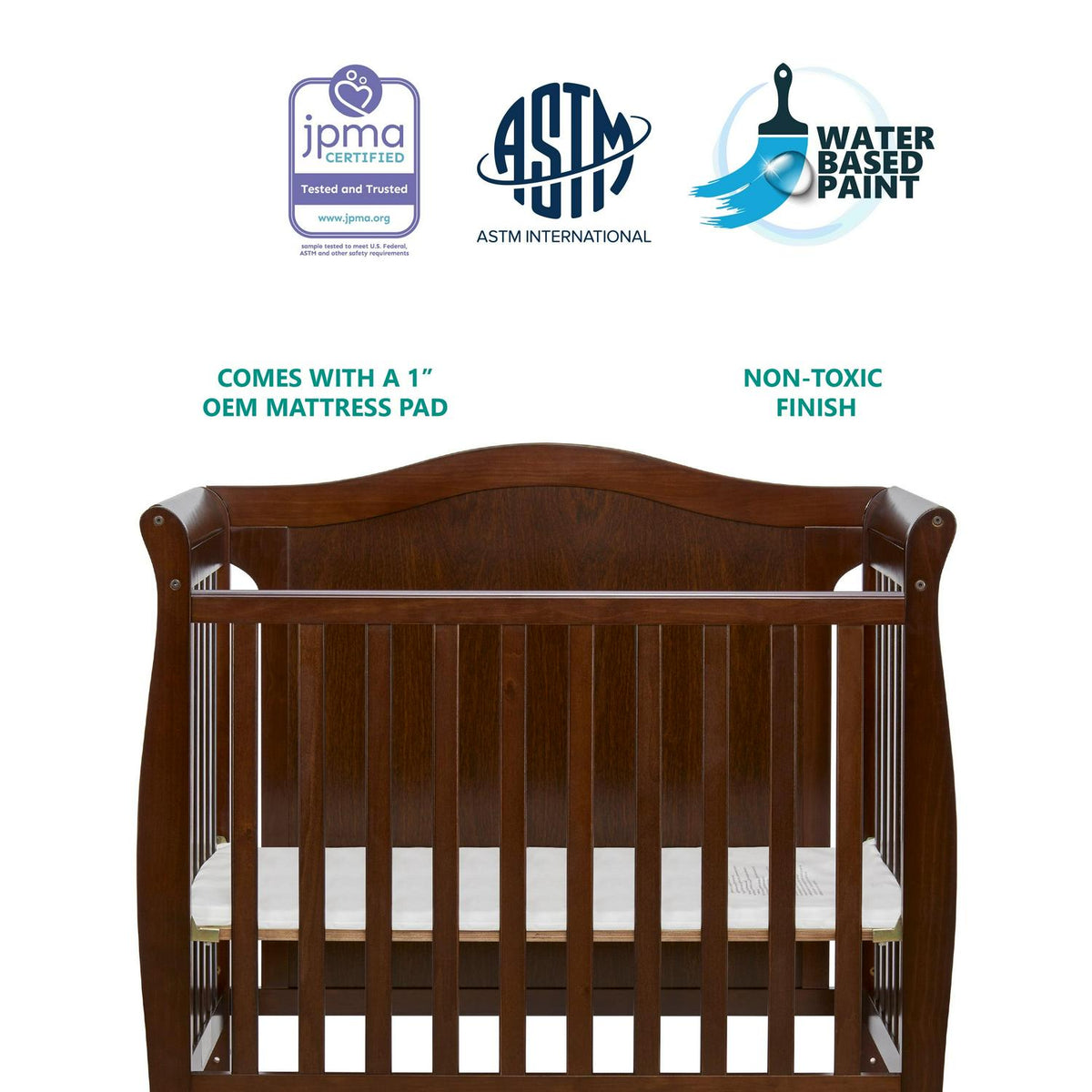 Dream On Me Naples Full Panel 4-in-1 Convertible Mini Crib. Espresso
