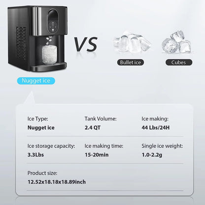 Auseo Ice Maker Countertop with Soft Chewable Ice, 44 Lbs/24H, Self-Cleaning, One-Click Operation for Home/Party(Black)