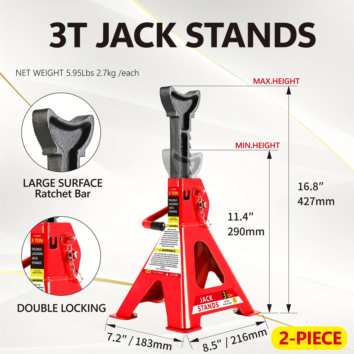 POVANLI Floor Jack, 2 Ton Low Profile Floor Jack, 3t jack stand Tire Repair Kit Heavy Duty Steel Racing Floor Jack with Single Piston Quick Lift Pump, Floor Jack Lifting Range 3.3"-15.2"