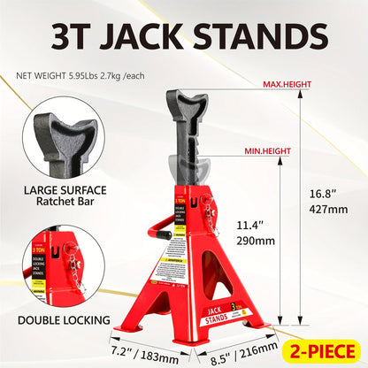 POVANLI Floor Jack, 2 Ton Low Profile Floor Jack, 3t jack stand Tire Repair Kit Heavy Duty Steel Racing Floor Jack with Single Piston Quick Lift Pump, Floor Jack Lifting Range 3.3"-15.2"