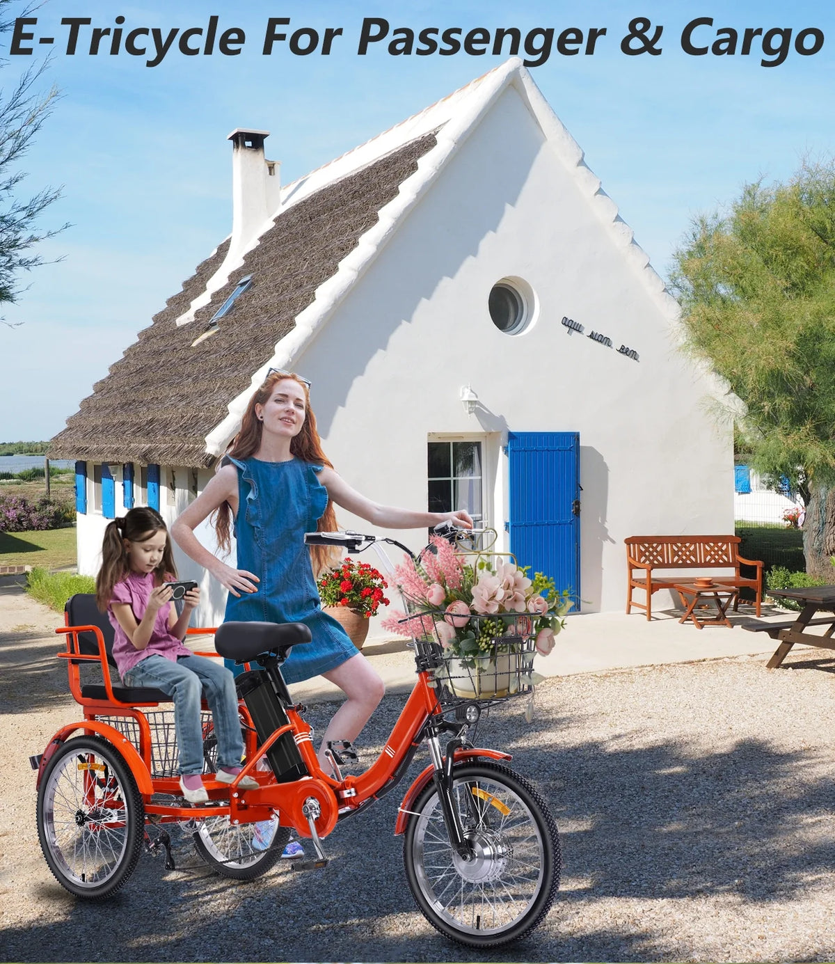 NOMIGO Electric Tricycle for Adults Folding Electric Trike 3 Wheel Electric Trike with Two-seater Large Basket Super Powerful Brushless 350W Motor 48V13AH Lithium Battery Max 20MPH E-Tricycle Orange
