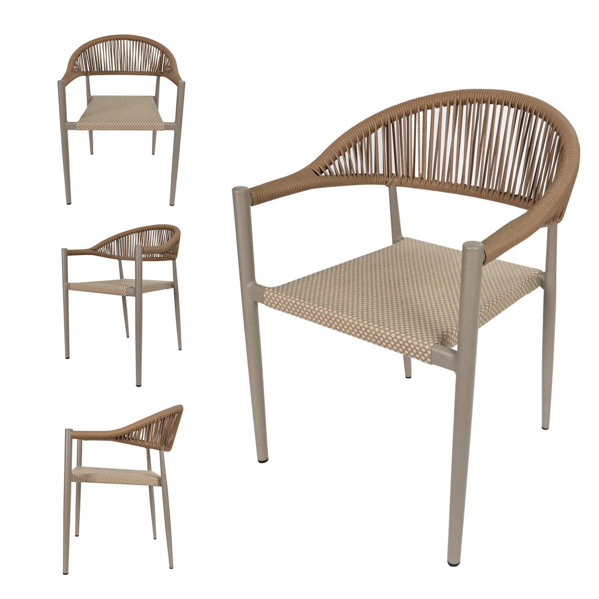 Vmopu New Set of 4 Gray Outdoor  Stackable Dining Chair, PE Rattan for Bistro Restaurant Garden