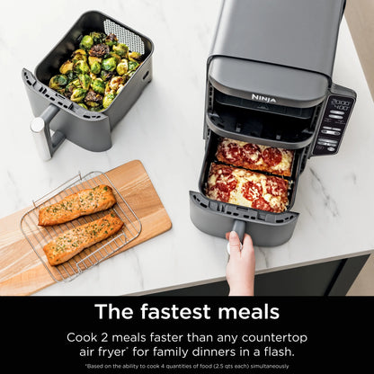Ninja DoubleStack XL 2-Basket Air Fryer, DoubleStack Technology Cooks 4 Foods at Once, Space Saving Design, 10 QT, 4-in-1, Smart Finish & Match Cook, SL400