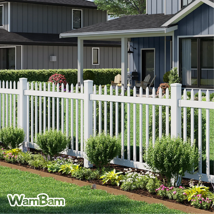 4ft H x 6ft W (1 Panel + 1 Post) No Dig WamBam Nantucket Fence Kit, White Vinyl Picket Fence Panel, Easy DIY Installation Fence Panel Kit, Durable Outdoor Fence for Yard or Garden, BL19101