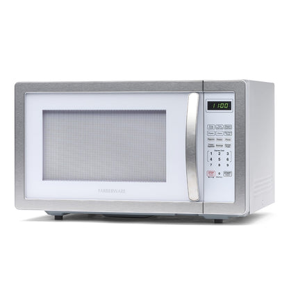 Farberware Stainless Steel Countertop Microwave Oven with Child Lock, 1.1 Cu Ft Black Stainless