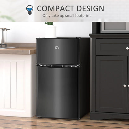 3.2 Cu.Ft Mini Fridge with Freezer, Double Door Compact Refrigerator with Adjustable Thermostat, Shelf and Reversible Door for Bedroom, Dorm, Home Office, Energy Efficient, Black