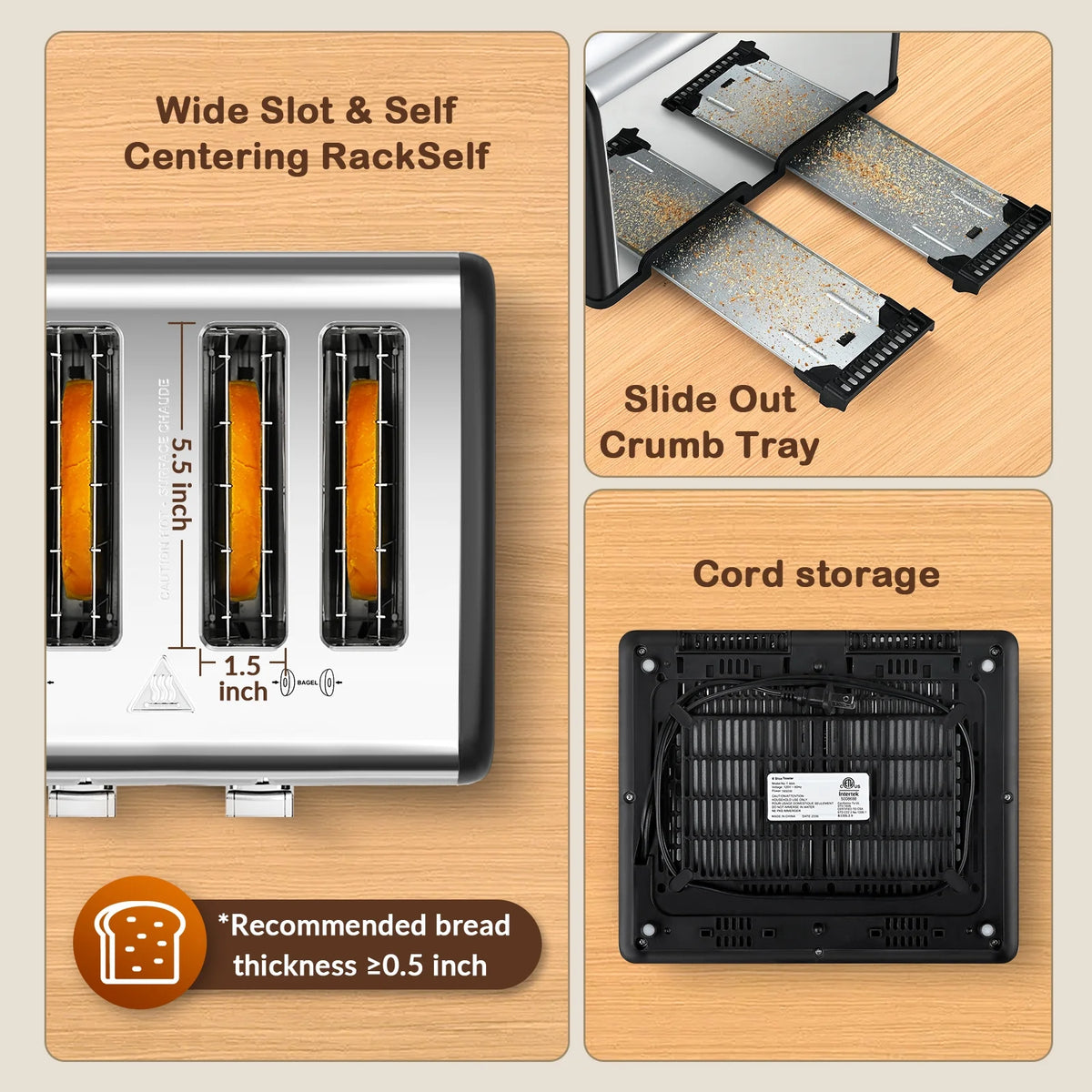 Mecity 4-Slice Touchscreen Toaster, Stainless Steel, 6 Browning Settings, Reheat, Cancel, Defrost, Removable Tray