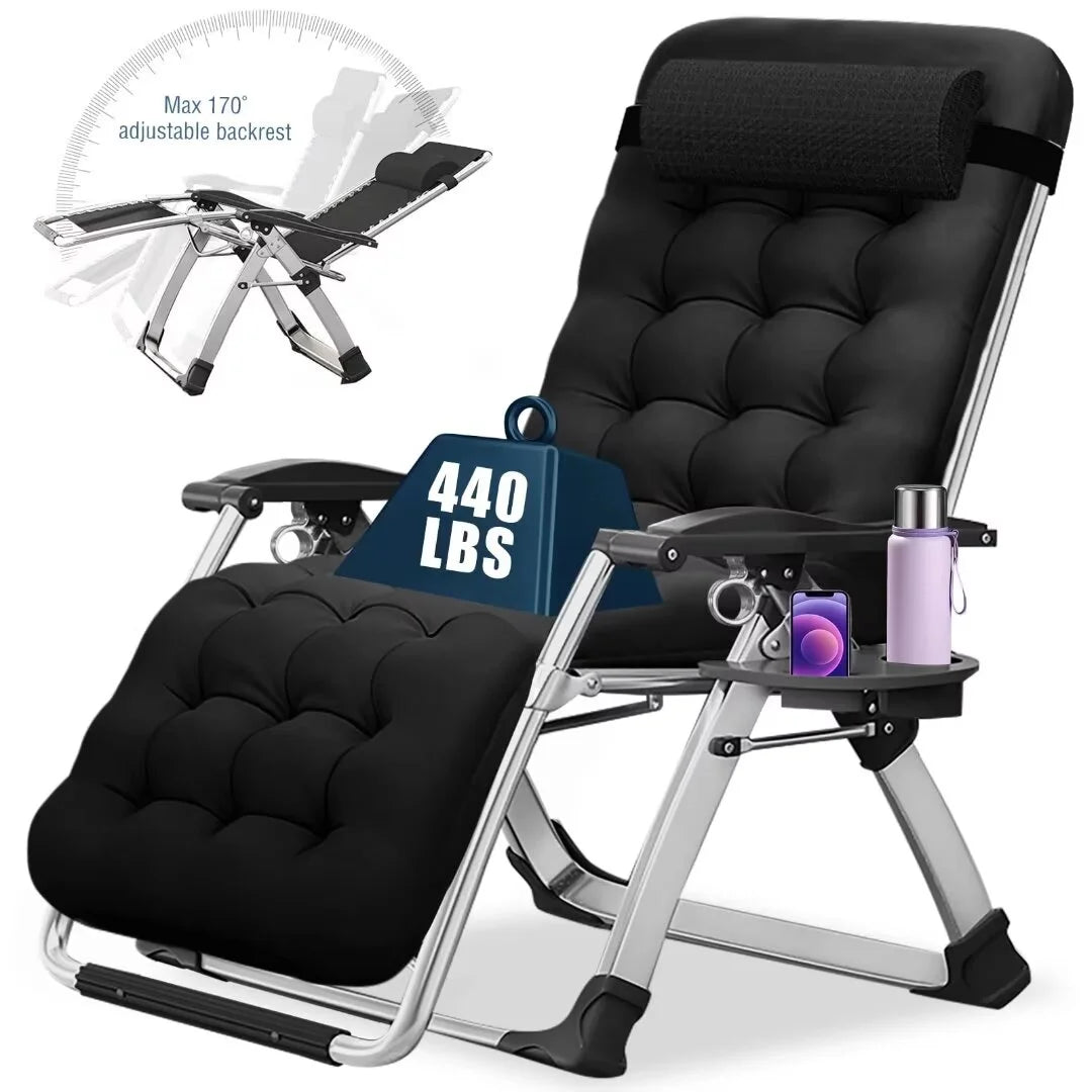 NAIZEA 2 Pack Zero Gravity Chair, Foldable Portable Lawn Recliner with Cushion, Headrest, Cup Holder, Black