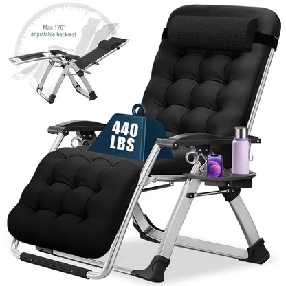 NAIZEA 2 Pack Zero Gravity Chair, Foldable Portable Lawn Recliner with Cushion, Headrest, Cup Holder, Black