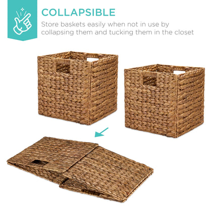 Best Choice Products 12x12in Hyacinth Baskets, Set of 5 Multipurpose Collapsible Organizers w/ Inserts - Natural