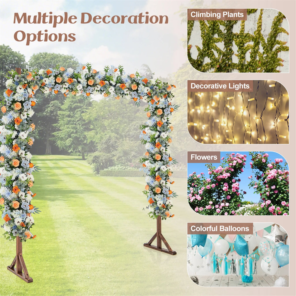 Gymax 7.2 FT Square Wedding Arch Wooden Arbor Backdrop Stand w/ Triangular-Shaped Base