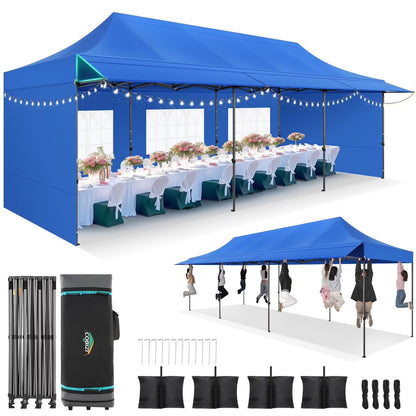 COBIZI 10x20 Pop Up Canopy Heavy Duty Party Tent with Removable Awning and Sidewalls,Easy Up Outdoor Wedding Canopy,Gazebo All Season Windproof&Waterproof with Roller Bag UPF 50+,Black
