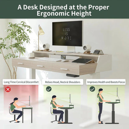 FEZIBO Electric Standing Desk with 3 Drawers & Monitor Shelves, 48 x 26 inches Sit Stand Home Office Desk, Rustic Brown