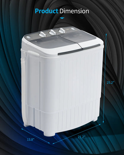 TABU 16.5lbs Portable Washing Machine,Electric Twin Tub Wash&Spin Combo,Semi-Automatic Washer,Gray