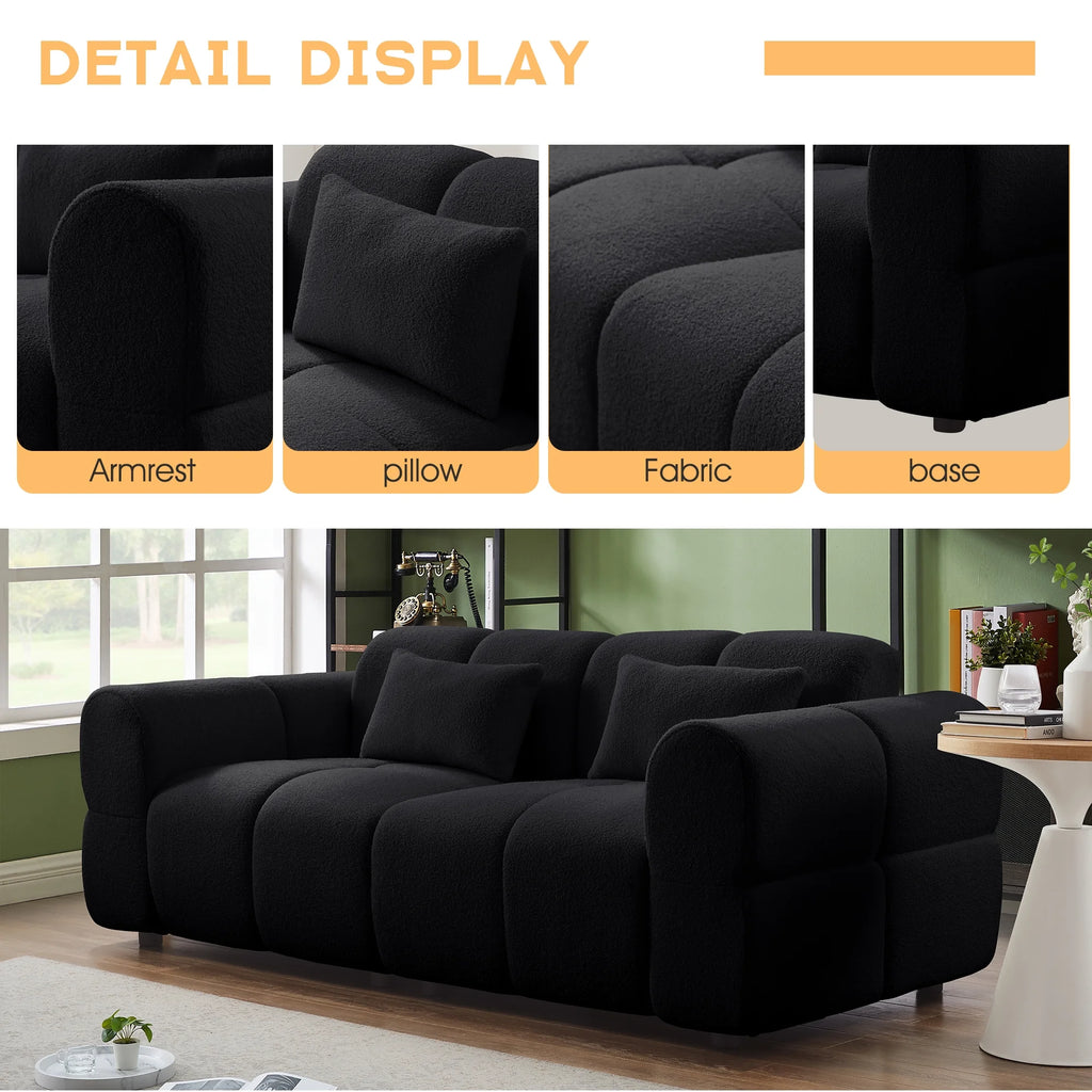 FREEHOMAE 80" Oversized Boucle Sofa Couch,Modern Loveseat,Deep Seat Love Seat,Mid Century Modern Sofa,Cloud Couch for Living Room,Apartment,Office,and Lounge,Black
