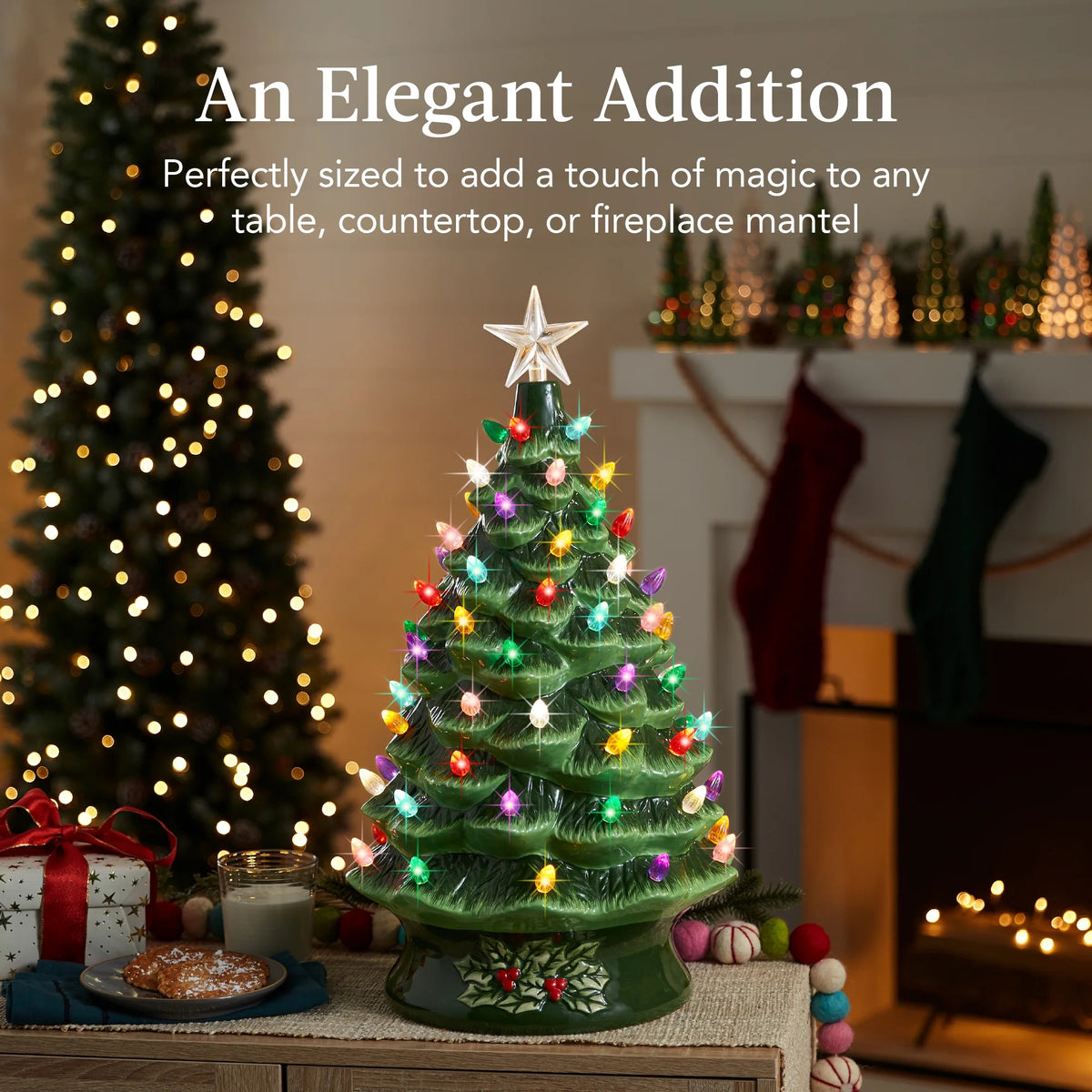 Best Choice Products 24in X-Large Pre-Lit Ceramic Christmas Tree Decor w/ 74 Multicolor Bulbs, LED Light - Green