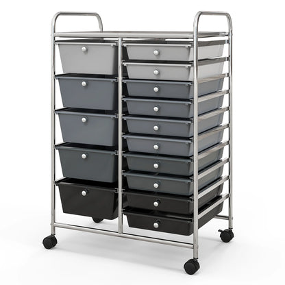 Costway 15 Drawer Rolling Storage Cart Tools Scrapbook Paper Office School Organizer White