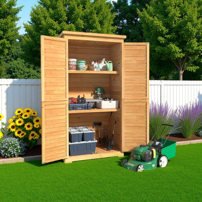 63.2" Outdoor Storage Cabinet, Lofka  Lockable Doors Garden shed with Adjustable Shelves| Asphalt Roof| Ventilate Shutter, Wood Shed with Large Storage Space, Waterproof Roof for Garden, Natural