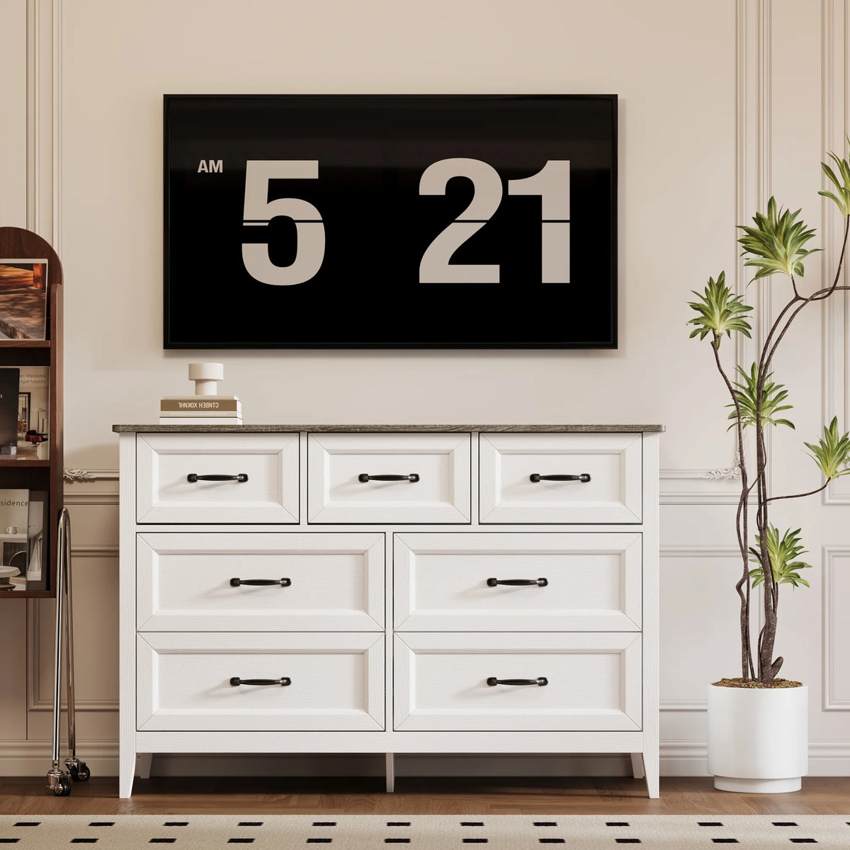Lofka 47.2" Dresser for Bedroom with 6 Double Drawers, Farmhouse Wood Storage Cabinet with Smooth Metal Handle