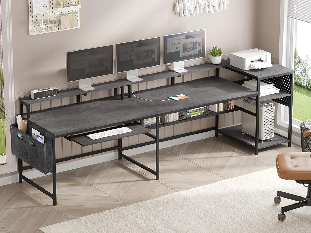 SEDETA L Shaped Gaming Desk, Reversible Computer Desk, Gaming Desk with Power Outlets & LED Strip, Monitor Shelf, Keyboard Tray, Pegboard and Storage Shelves for Home Office, Black