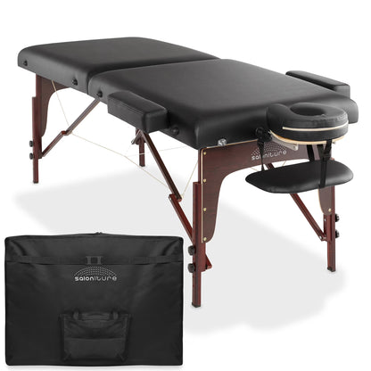 Saloniture Professional Portable Lightweight Bi-Fold Memory Foam Massage Table with Reiki Panels  - Includes Headrest, Face Cradle, Armrests and Carrying Case - Burgundy