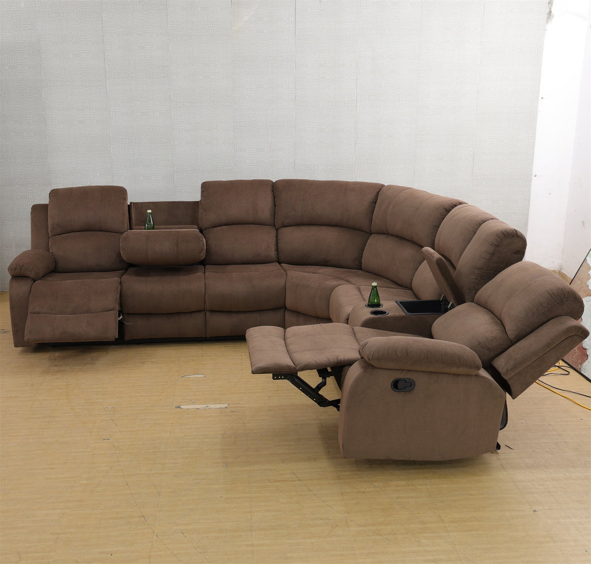 Aukfa 3-Piece Recliner Sofa Set, 6 Seat Sectional Couch with Cup Holders&Storage Console, Gray