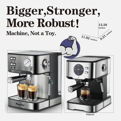 Plum Chef Espresso Coffee Machine, 20 Bar Cappuccino Latte Maker Coffee Machine with ESE POD Capsules Filter&Milk Frother, 1.6L Water Tank, for Home Barista, Stainless steel, 850W
