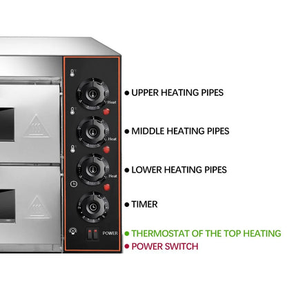 Commercial Pizza Oven 16 inch Pizza Double Deck 3000W 110V Electric Oven Multipurpose Toaster Bake Broiler 40L Stainless Steel for Restaurant Home Pizza Pretzels Baked Roast Yakitori