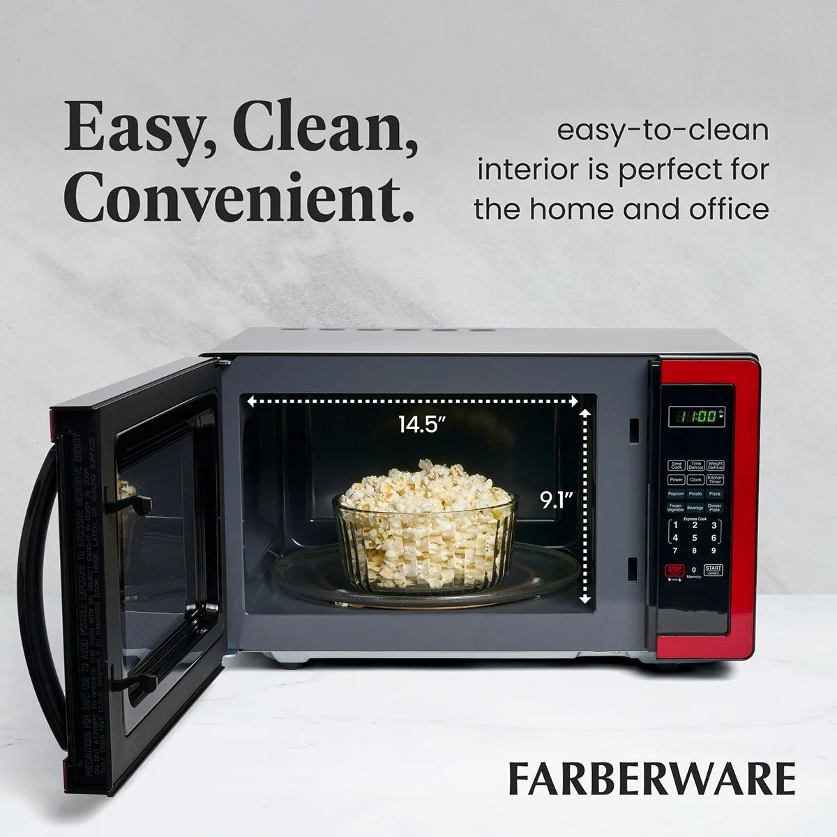 Farberware Stainless Steel Countertop Microwave Oven with Child Lock, 1.1 Cu Ft Black Stainless
