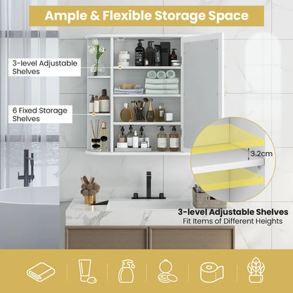 Gymax Bathroom White finish Multipurpose Mount Wall Surface Storage Cabinet Mirror