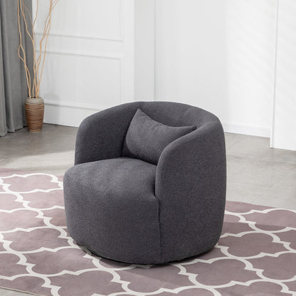 34" Wide Boucle Swivel Barrel Chair, No Assembly Round Upholstered Armchair Accent Chair Single Sofa Chair with Toss Pillow for Living Room and Bedroom, Taupe