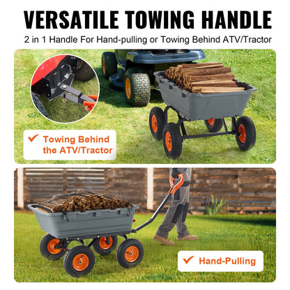 KFFKFF Garden Dump Cart, 35.8x19.5x8.2 in Dump Truck Cart, Max. 600lbs Load Capacity, 10in Rubber Tire, 180�� Adjustable Handle