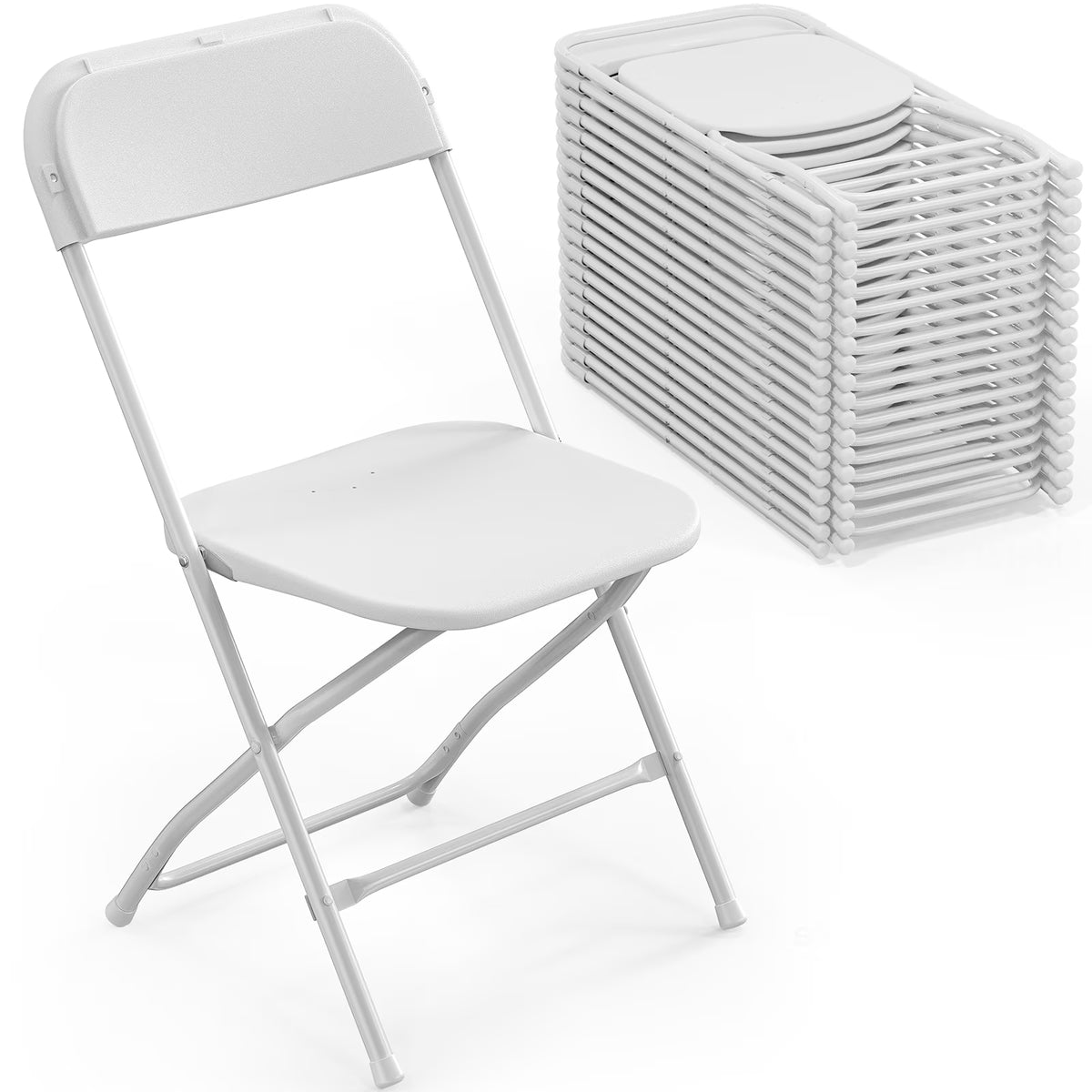 Matladin 20-Pack White Plastic Folding Chair, Outdoor Portable Stackable Commercial Seat with Steel Frame for All Occasions, 350lb Capacity