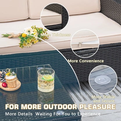 Lacoo 4 Pieces Patio Furniture Sets Rattan Chair Wicker Conversation Sofa Set Outdoor Tble and Chairs for Backyard Porch Garden Poolside Balcony, White
