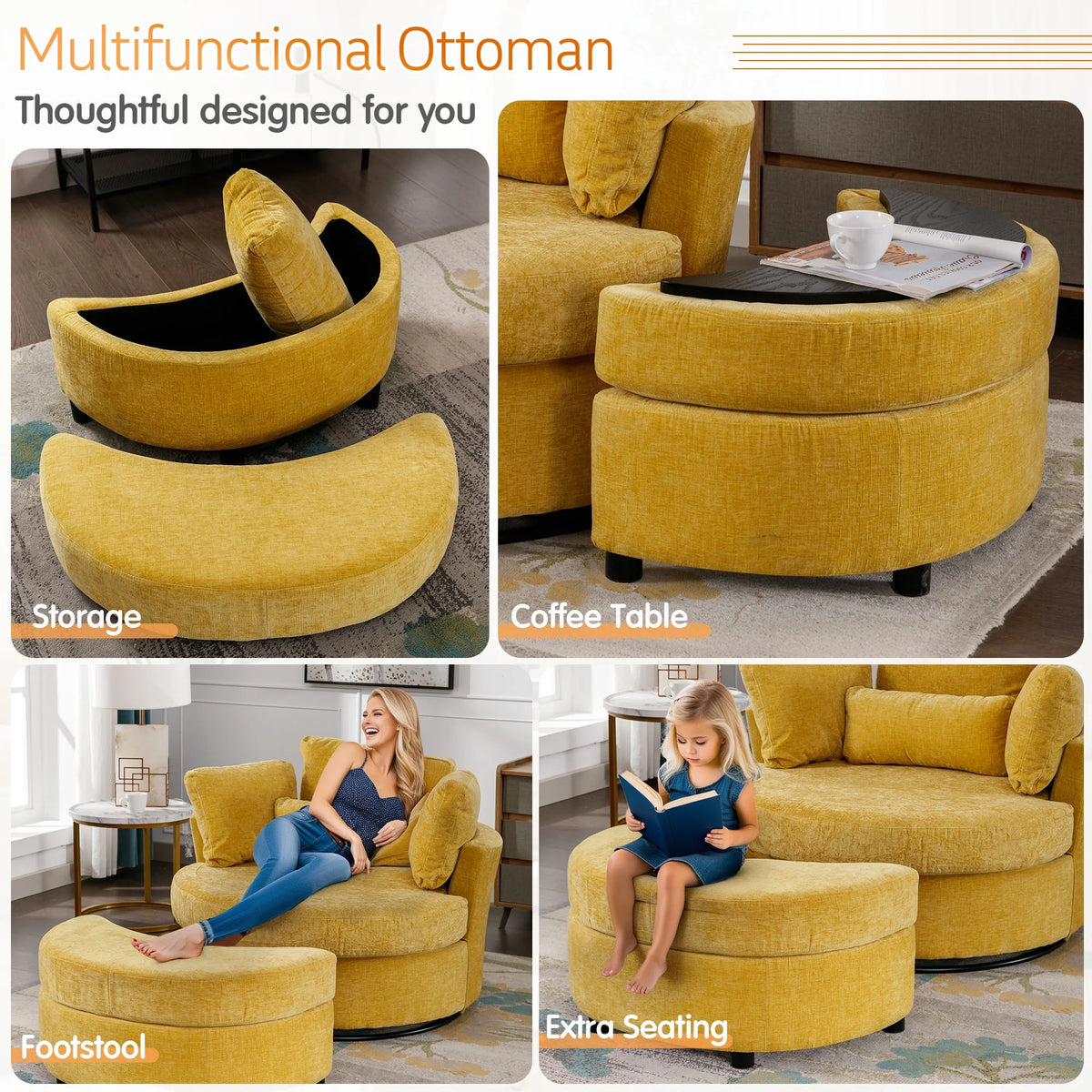 Muumblus Teddy Swivel Accent Barrel Chair, Modern Oversize Sherpa Comfy Round Reading Armchair for Living Room, Ivory