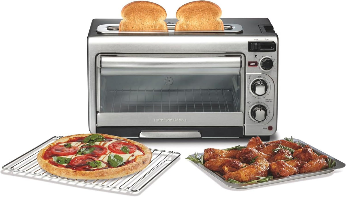 2-in-1 Countertop Toaster Oven and Long Slot 2 Slice Toaster, 60 Minute Timer and Automatic Shut Off, Shade Selector, Stainless Steel (31156)