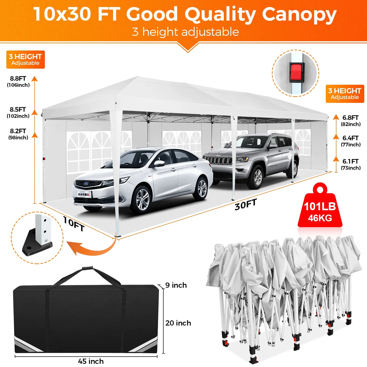 SANOPY 10'x10' EZ Pop Up Canopy Tent Outdoor Party Instant Shelter Portable Folding Beach Canopy with 4 Sandbag & Carrying Bag, Black