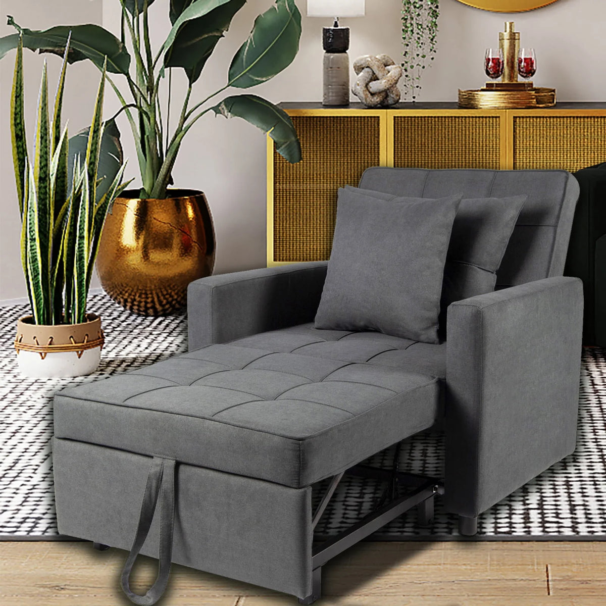 Polar Aurora Sofa Bed 3 in 1 Convertible Chair Bed Lounger Sleeper Chair Single Recliner for Small Space Adjustable Backrest