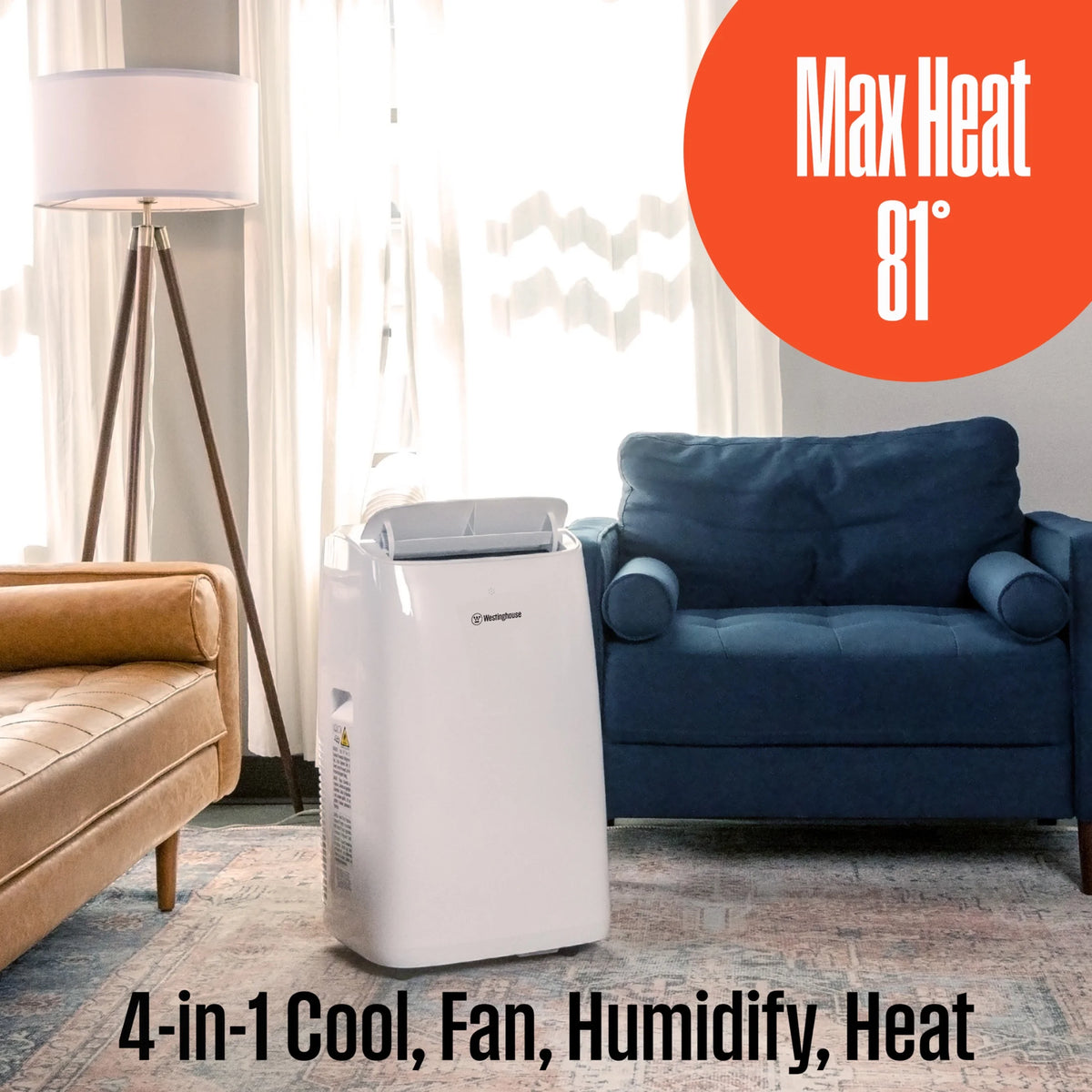Westinghouse 12,000 BTU Portable Air Conditioner & Dehumidifier with Remote & Smart App, up to 550 Sq Ft