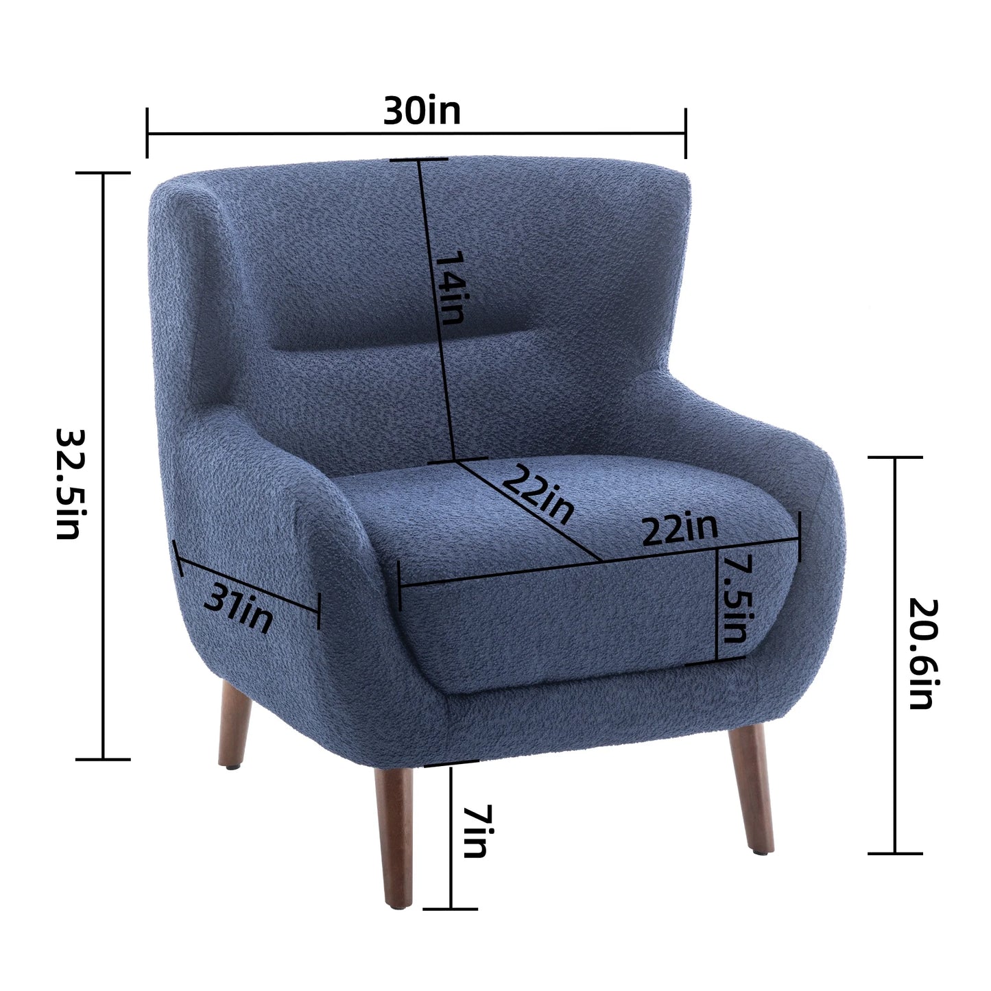 ALEAVIC White Accent Chair Upholstered Armchair with Solid Wood Legs