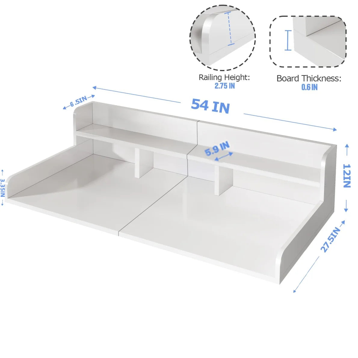 Modern Washer Dryer Countertop with 2-Tier Shelf,Laundry Room Countertop Organization Storage with 2.75" H Guard Edge Rails,Non-Slip Pad,Waterproof and Easy to Clean,54"W x 27.55"D,Natural Wood