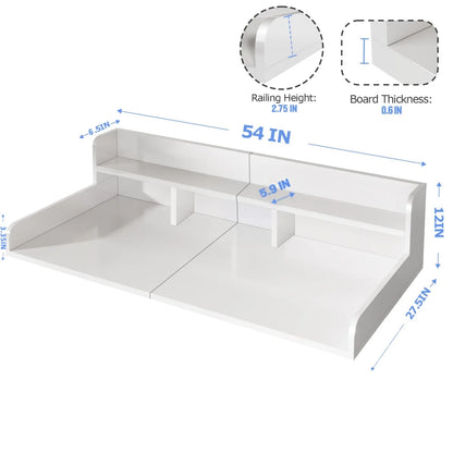 Modern Washer Dryer Countertop with 2-Tier Shelf,Laundry Room Countertop Organization Storage with 2.75" H Guard Edge Rails,Non-Slip Pad,Waterproof and Easy to Clean,54"W x 27.55"D,Natural Wood