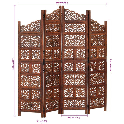 vidaXL Room Divider 4 Panel Folding Privacy Screen for Office Solid Wood Mango