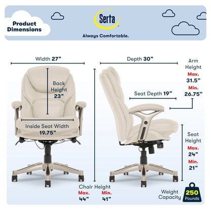 Serta Back in Motion Technology Fabric Executive Office Chair, Light Gray
