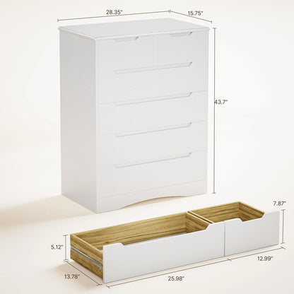 Dresser for Bedroom, Lofka 6 Drawer Dresser, Chest of Drawers Tall White Dresser with Anti-Tripping, Cutout Handles