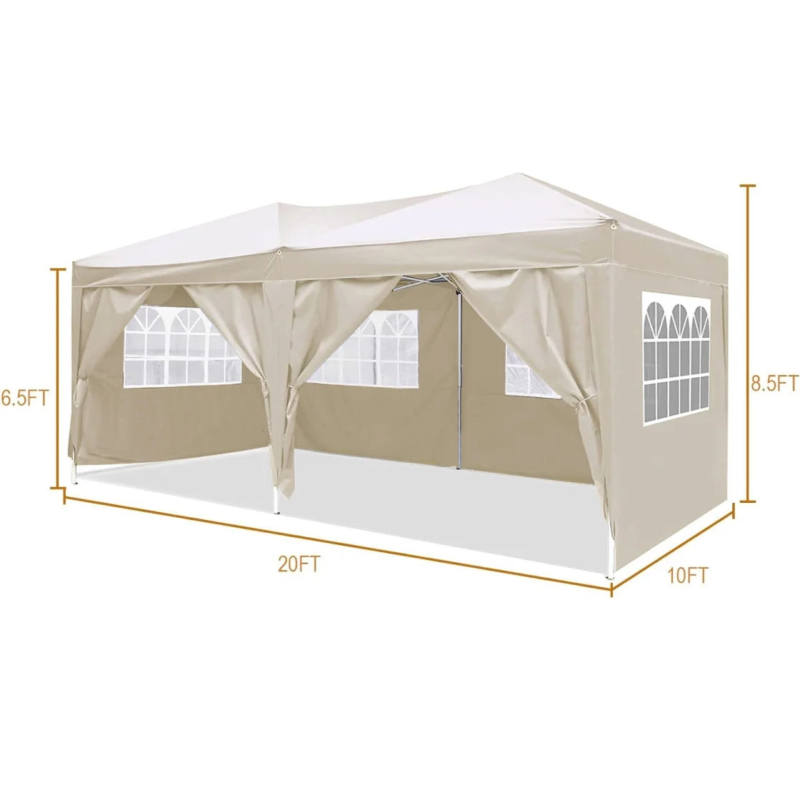 10'x20' Pop Up Canopy Tent with 6 Removable Sidewalls & Portable Rolling Bag �?Waterproof UPF 50+ Shade for Parties, Beach, Weddings & Camping