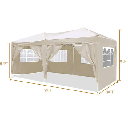 10'x20' Pop Up Canopy Tent with 6 Removable Sidewalls & Portable Rolling Bag �?Waterproof UPF 50+ Shade for Parties, Beach, Weddings & Camping