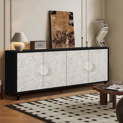 Aukfa 63" Large Accent Storage Cabinet TV Stand with Carved Door for Living Room,Entryway,Natural