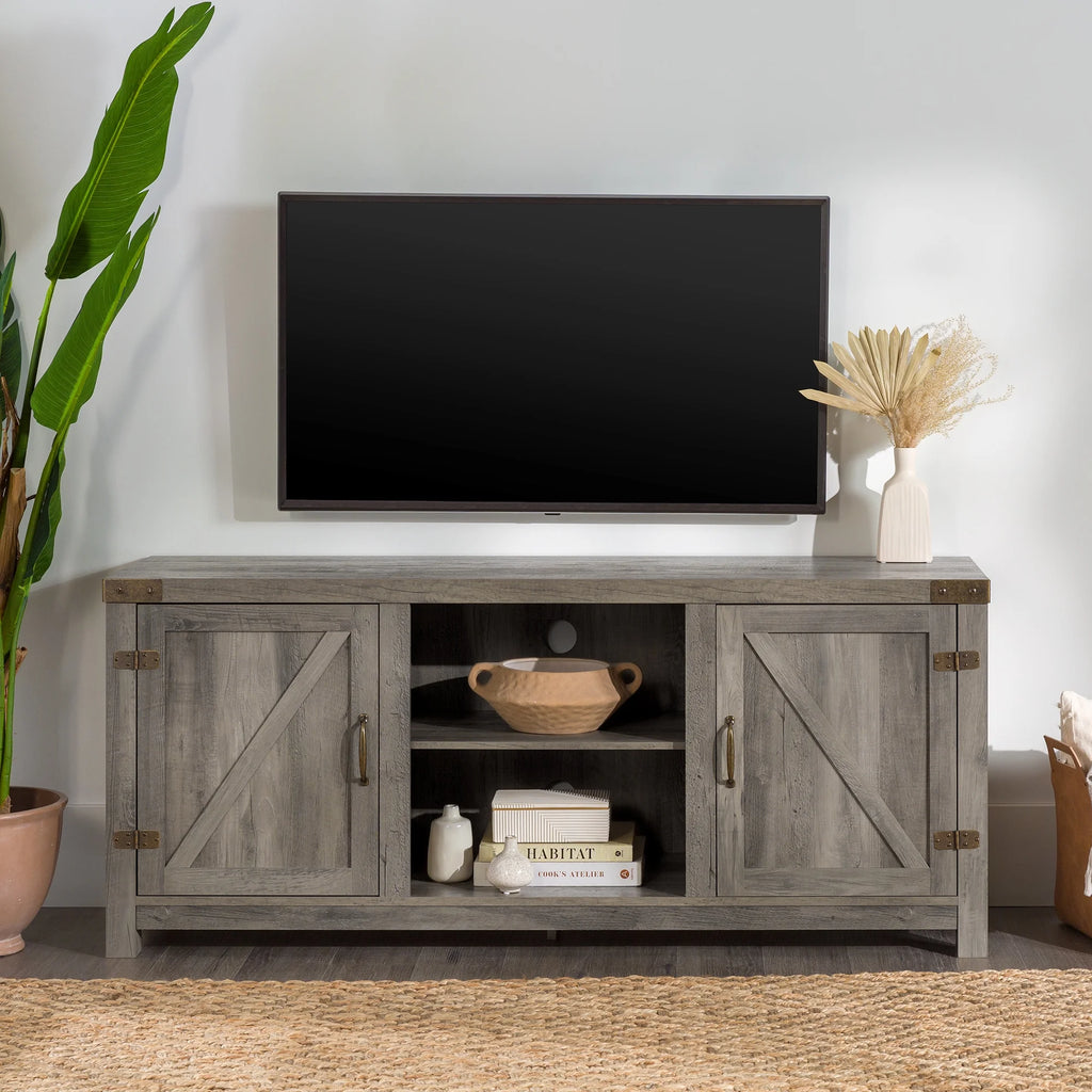 Walker Edison Modern Farmhouse Barn Door TV Stand for TVs up to 65", Grey Wash